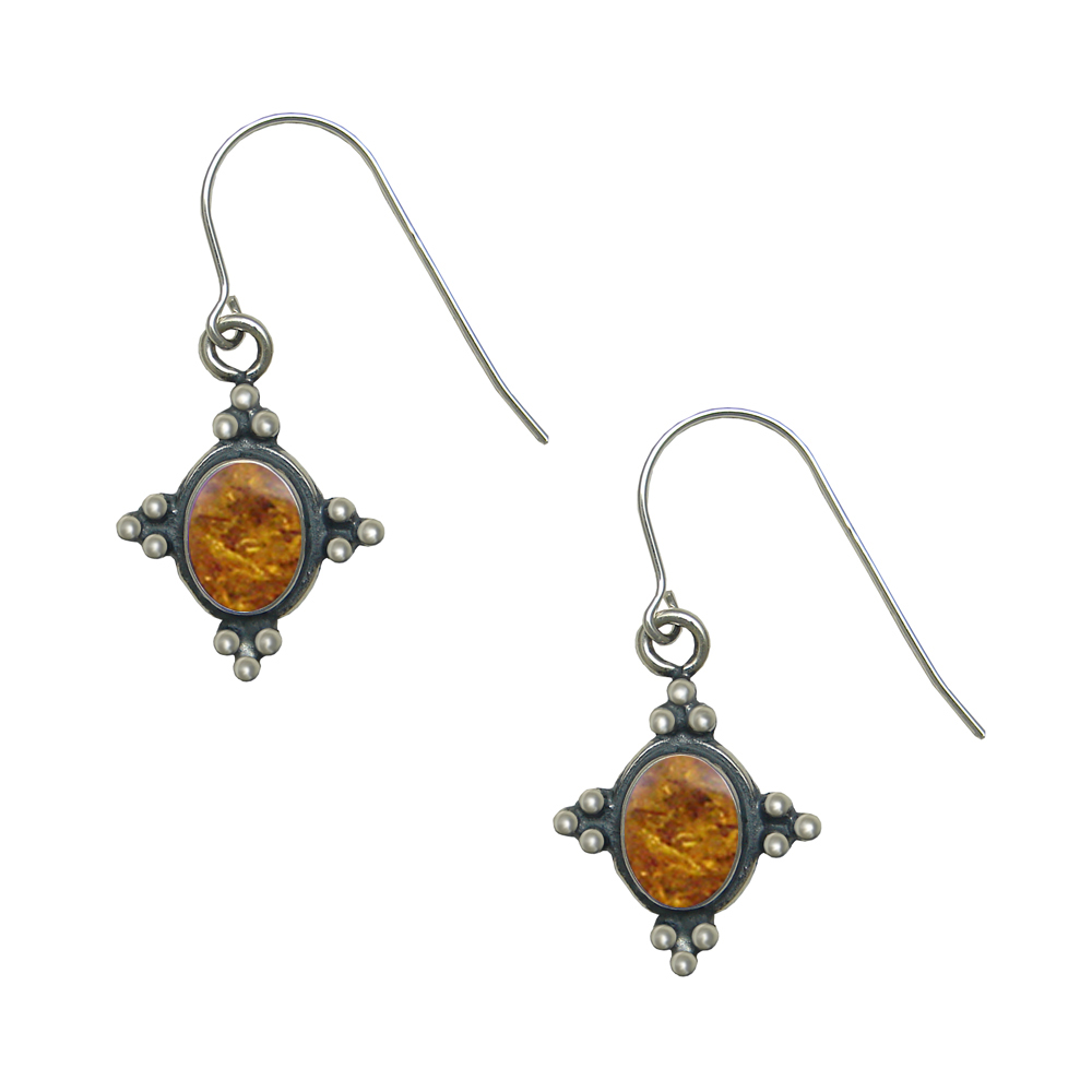 Sterling Silver Small Amber Gemstone Drop Dangle Earrings